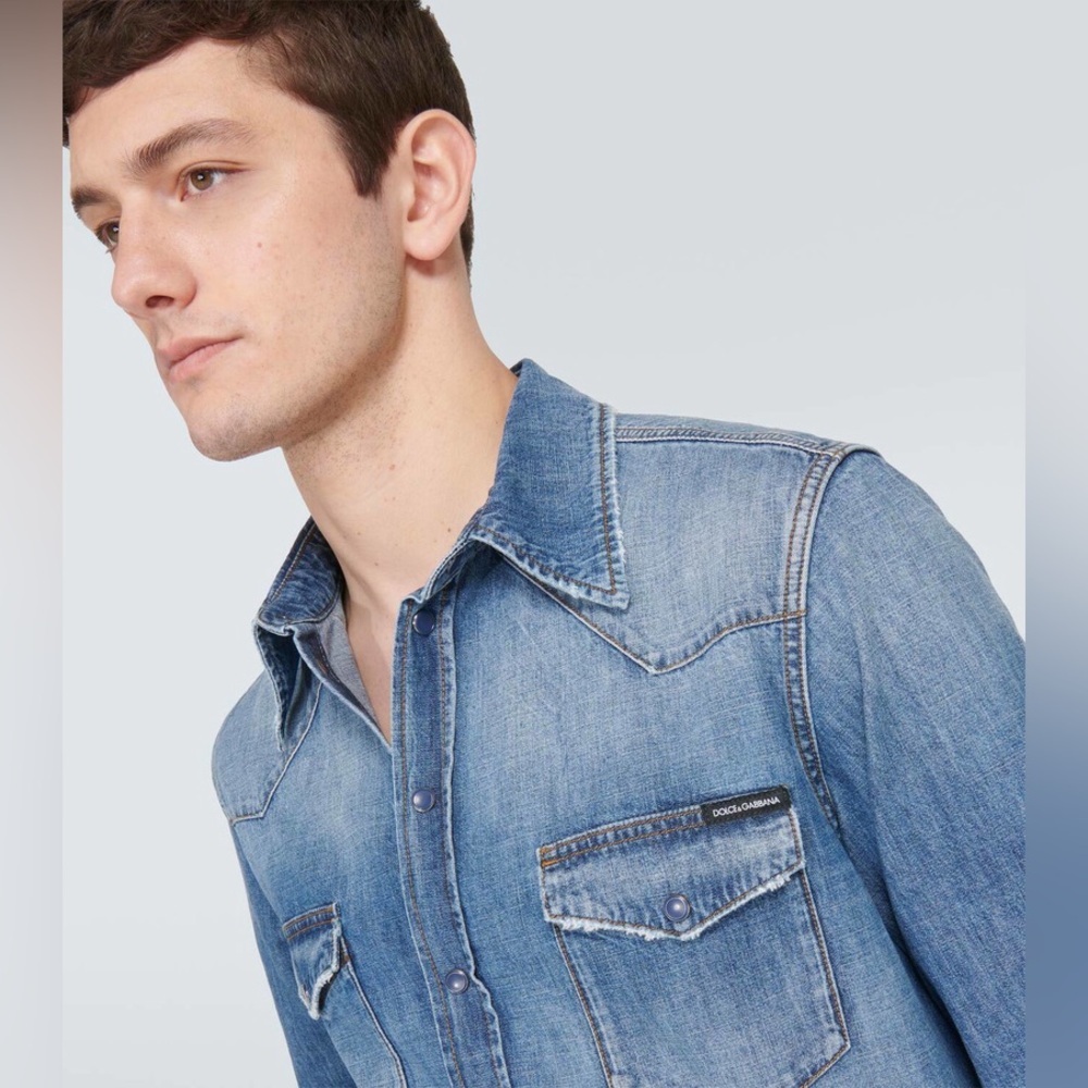 New! Dolce & Gabanna Men’s Blue Denim Western Button Down 🤠 16/41 - Picture 2 of 15